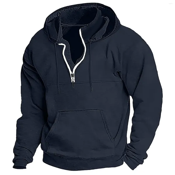 Hoodies masculinos com capuz trimestre zip preto vinho azul marinho verde escuro com capuz simples esportes ao ar livre camisas de suor bolso moletom