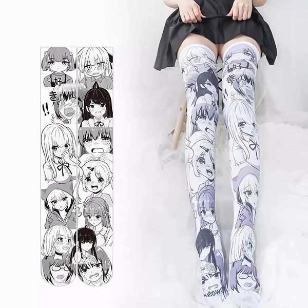 Calzini da donna Calze bidimensionali dei cartoni animati Ragazza anime giapponese Sexy cosplay carino sopra il ginocchio Tubo lungo Personalità Velluto