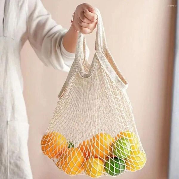 Sacos de compras Saco de malha de frutas vegetais portátil reutilizável mercearia dobrável lavável alça curta net tote bolsa