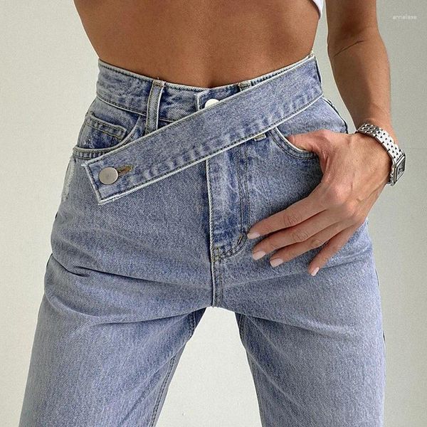 Frauen Jeans Frühling Herbst Casual Hosen Gürtel Hohe Taille Gerade Bein Frauen Blau Deim Koreanische Weibliche Einfarbig Hosen