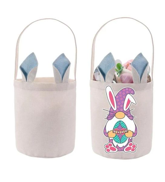 Party Supplies Bunny Ostern Korb DIY Sublimation Spielzeug Süßigkeiten Aufbewahrungstasche mit Griff Polyester Kaninchen Ohr Geschenk Taschen 0207