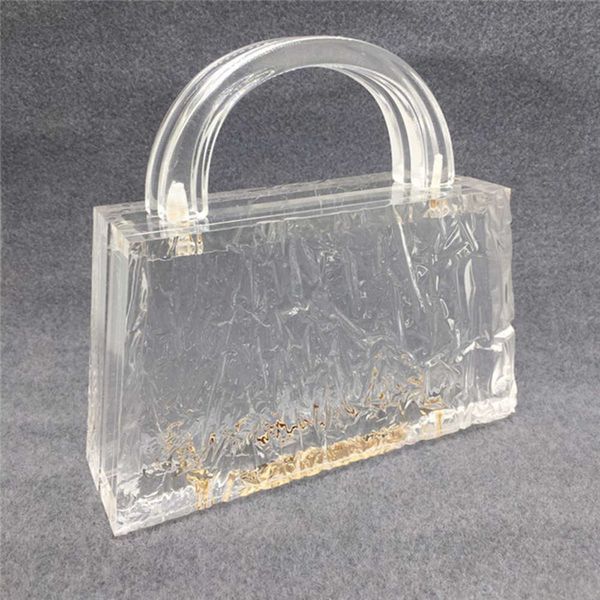 Nuovo prodotto grande borsa da pranzo trapezoidale in acrilico nella borsa trasparente alla moda con crepa di ghiaccio 240207