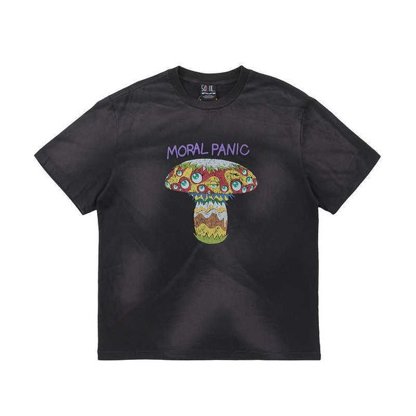 Homens camisetas Saint Michael Cho Artist Murakami Takashi Colaborando Cogumelo Olho Impressão VTG Desgastado Lavado Manga Curta Masculino