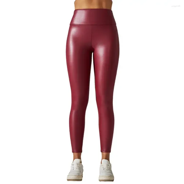 Pantaloni da donna Leggings a vita alta Pantaloni a vita alta Vita in ecopelle Yoga per donne Controllo della pancia con sollevamento del sedere