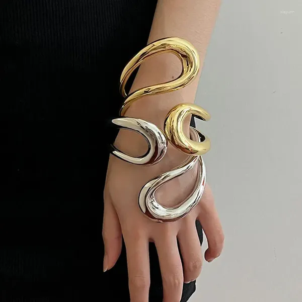 Braccialetti aperti regolabili con geometria cava in metallo iperbole vintage per donna uomo gioielli punk hip-hop accessori per feste