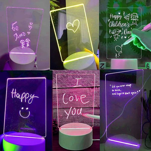 Luzes noturnas LED Night Light Note Board Message Board com caneta USB Bateria Power Holiday Light Desktop Lamp Decor Children YQ240207