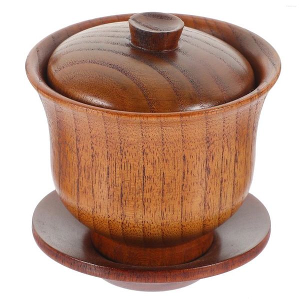 Set di posate da tè Tazza da tè naturale Set pratico di ciotole Decorativo vintage in legno tradizionale durevole