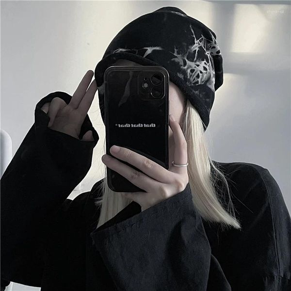 Berretti Y2k Ragazza Abbigliamento basic Punk Lady Man Harajuku Dark Goth Street Hip-hop Outdoor Berretti Gothic Nero Unisex Donna Tie Dye Skullies