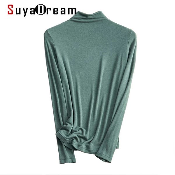 SuyaDream Mulheres Bottoming T Shirt Lã Viscose Mistura Mangas Compridas Sólida Camisa Básica Mock Neck Outono Inverno Top 240118