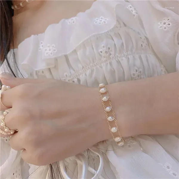 Link-Armbänder, Hochzeit, feiner Charme, Perlenschmuck, natürliches weißes Süßwasser-Armband für Frauen, Jahrestagsgeschenk, Armreifen