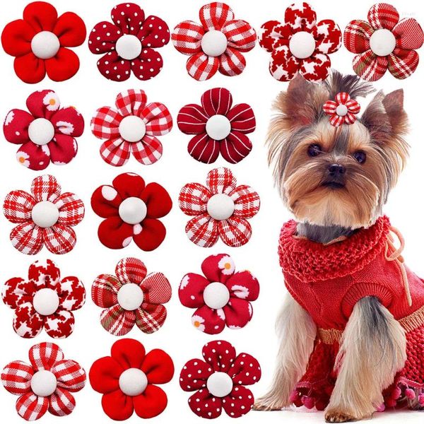 Abbigliamento per cani 30 pezzi Accessori per peli di animali domestici Rosso Estate Passion Style Belle forme floreali Forniture per gatti di taglia media e piccola