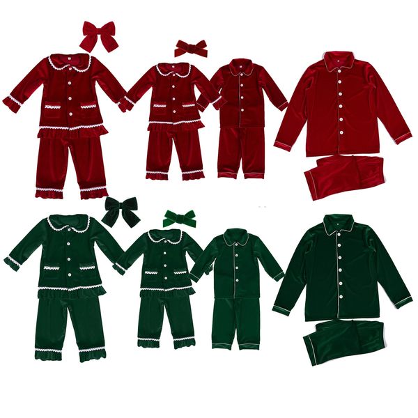 Indumenti da notte per bambini Pigiama di Natale abbinato Ragazzi Ragazze PJS Bambini Pigiama di velluto rosso Set PJS Bambino Bambini Inverno Pijama 240123