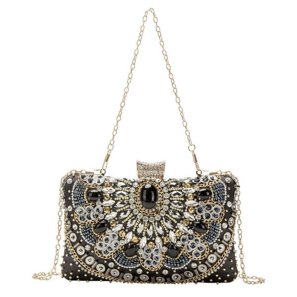 Borsa da sera con ricamo con perline a specchio incrociato Borsa da sposa portatile da donna con perline fatte a mano con borsa da sera con diamanti in acqua per banchetti intarsiati con diamanti 240207