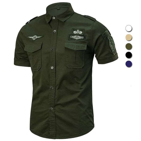 Летняя рубашка в стиле милитари, мужская хлопковая рубашка с коротким рукавом 101, тактическая воздушно-десантная рубашка, мужская повседневная рубашка большого размера M-6XL Camisa Militar 240118