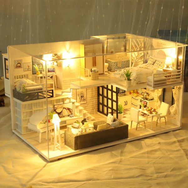 Baby Haus Kit Mini DIY handgemachte Duplex Wohnung Produktion 3D Puzzle Montage Gebäude Modell Mädchen Spielzeug Home Schlafzimmer Dekoration 240202