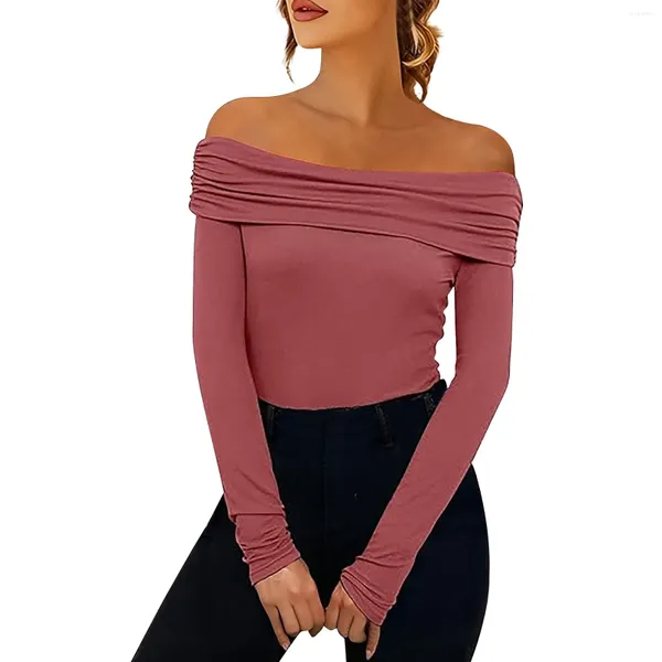 Magliette da donna eleganti sexy a maniche lunghe top con spalle scoperte pullover maglioni donna slim chic che tocca il fondo capispalla vestiti autunno pigro