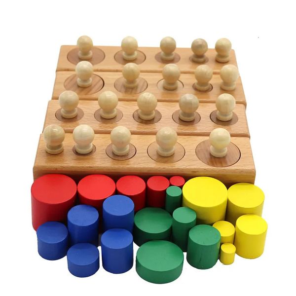 Montessori educacional bebê brinquedos de madeira colorido soquete bloco cilindro conjunto para crianças pré-escolar aprendizagem precoce brinquedo 240124