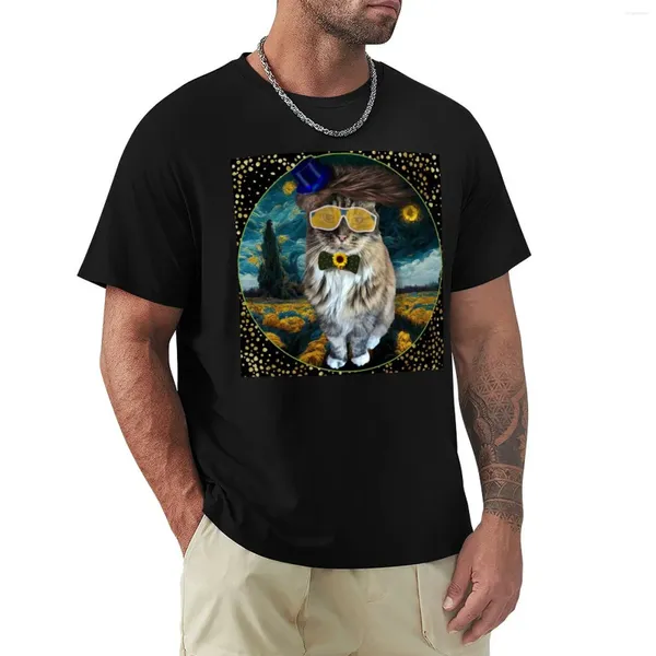 Polos masculinos noites estreladas para gatinhos camiseta kawaii roupas em branco customizados engraçados camisetas masculinas