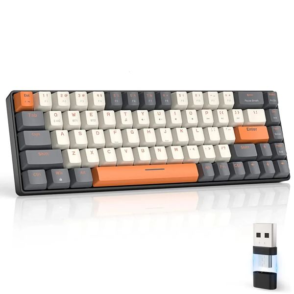 60 % kabellose mechanische Tastatur, Bluetooth, Dual-Modus – austauschbarer roter Mini-Schalter mit 68 Tasten für PC 240119