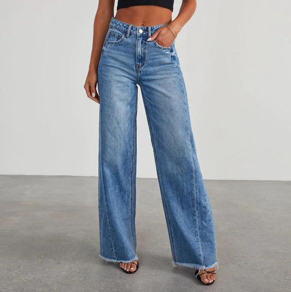 Jeans da donna Pantaloni larghi in denim a gamba larga a vita media da donna Pantaloni da ballo dritti a botte corta dritti