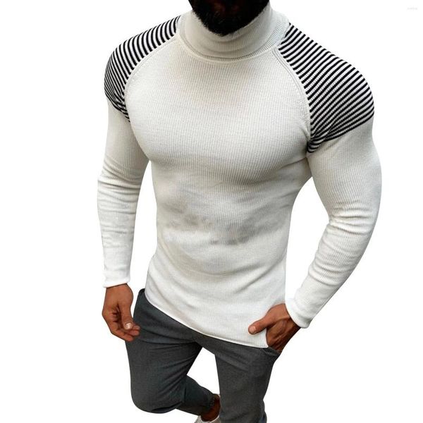 Männer Pullover Einfarbig Patchwork Slim Fit Langarm Rollkragen Stricken Männer T Shirts Mode Designer Tops Spandex