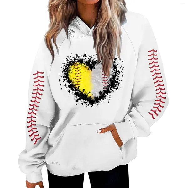 Felpe con cappuccio da donna Felpa taglie forti morbida Casual allentata Vintage femminile 2024 gioco di stampa di baseball caldo invernale