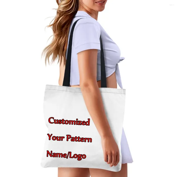 Sacos de compras INSTANTÂNEOS Saco reutilizável Casual Tote de linho Meninas Lona Imagens personalizadas ou logotipos Drop e atacado