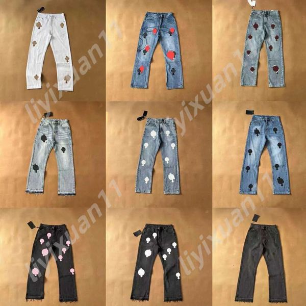 Chromees Hearts Designer Jeans Chromees Hearts Jeans Denim Chromes Ch Sanskrit Washed Into Straight Jean Hearts Splashink Loose Crucif 4499