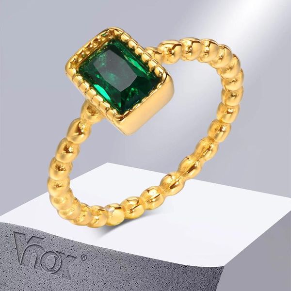 Cluster Ringe Vnox Vintage Grüner Stein Ring Für Frauen Vergoldet Edelstahl Kugelkette Geformt Fingerband Verlobungsversprechen Schmuck