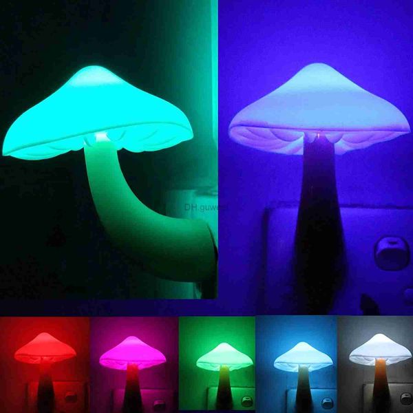 Luci notturne Oggetti decorativi Figurine Luce notturna a LED Fungo Presa a muro Luci Lampada Sensore Camera da letto Luce Decorazione domestica Spina UE USA YQ240207