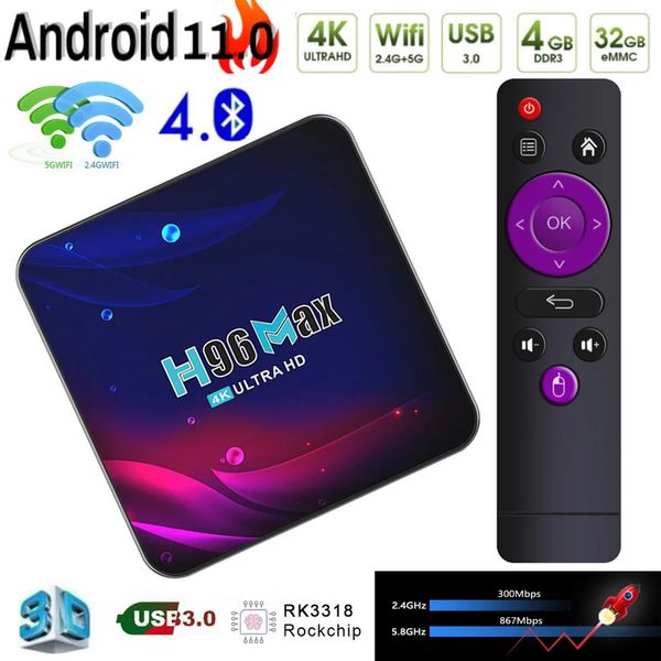 H96 MAX Smart TV Box Android 11 4K HD Google Voice Control 24G 5G Wifi Bluetooth Ricevitore Lettore multimediale HDR USB 30 Set Top 240130