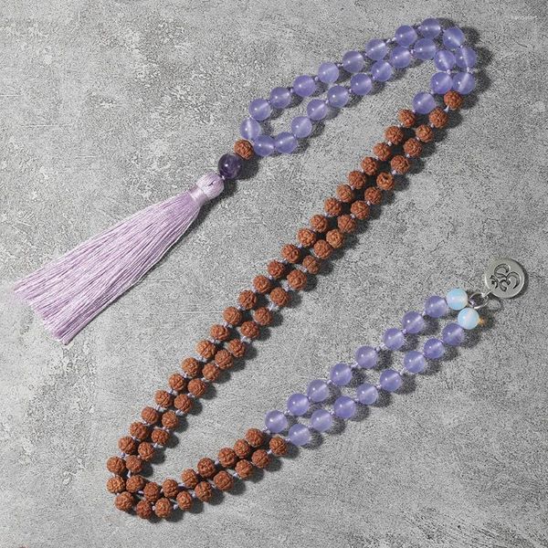 Colares Pingente Oaiite Natural Ametista Colar Para Mulheres 108mala Bodhi Homens Tibetano Oração Budista Yoga Charme Jóias Presentes