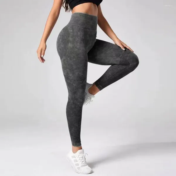 Calças ativas esportivas leggings ruched controle de barriga yoga cintura alta tie dye print com bolsos para mulheres treino grosso correndo