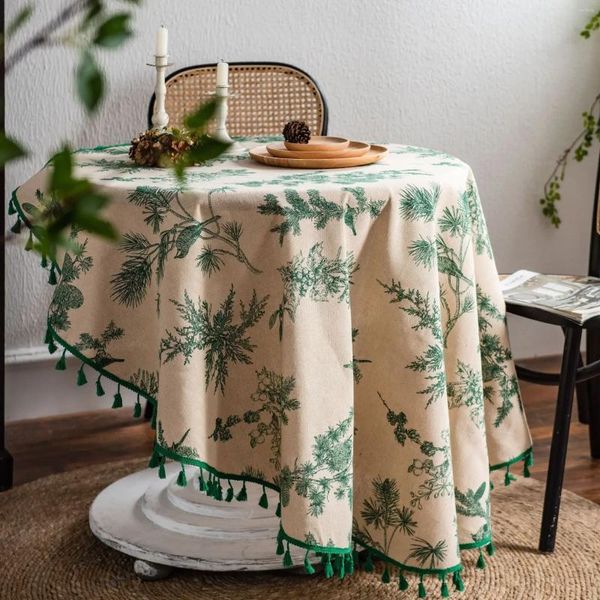 Toalha de mesa redonda 150cm algodão linho restaurante verde preto floral impresso toalha de mesa capa à prova de poeira decoração para casa ins