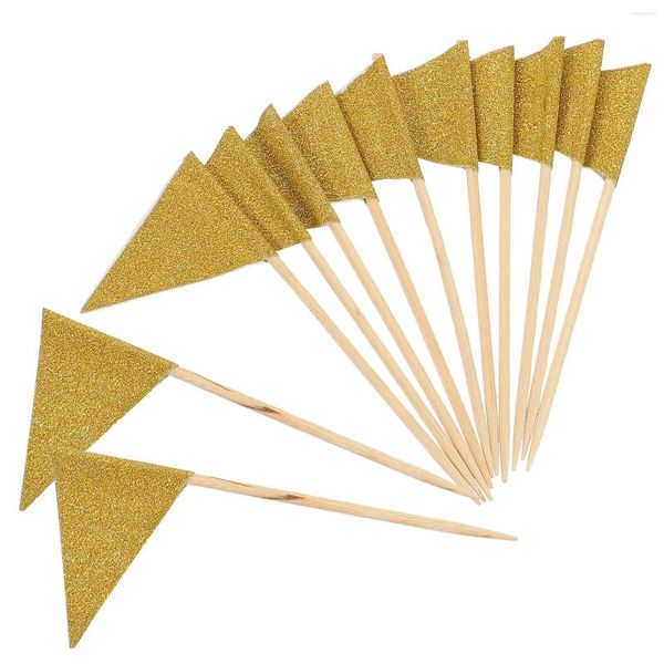 Festival Malzemeleri 12 PCS Mini Bayrak Pastan Kek Ekmek Ekmeği Ekmeği Etiket 8cm Dekor Altın Kağıt Kokteyl Toppers TimeIck Flags Bebek