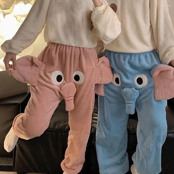 Calças femininas elefante tronco bonito dos desenhos animados sweatpants macio quente flanela veludo inverno longo harajuku casais kawaii calças casuais dos homens