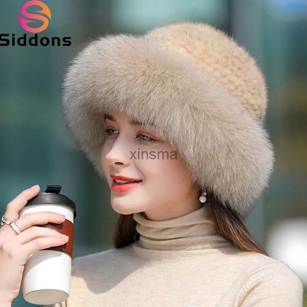 Beanie / Skull Caps New Genuine Real Natural Malha Mink Fur Hat Cap Luxo Mulheres Handmade Malha Moda Inverno Headwear Quente Real Fox Fur Gorros YQ240207