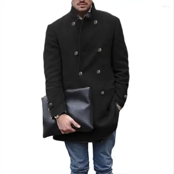 Casacos de trincheira masculino Coat, outono e inverno, clássico de cor sólida de cor sólida britânica casual-tamanho