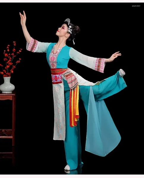 Palco desgaste lótus prêmio mesmo estilo flor yao feminino miao étnico yunnan desempenho yi dança roupas personalizadas