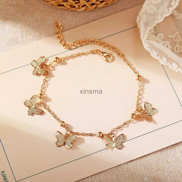 Fußkettchen Bohemian Trend Mode Fußkettchen Goldene Silber Farbe Schmetterling Zubehör für Frauen Sommer Strand Knöchel Fuß Kette Schmuck YQ240208