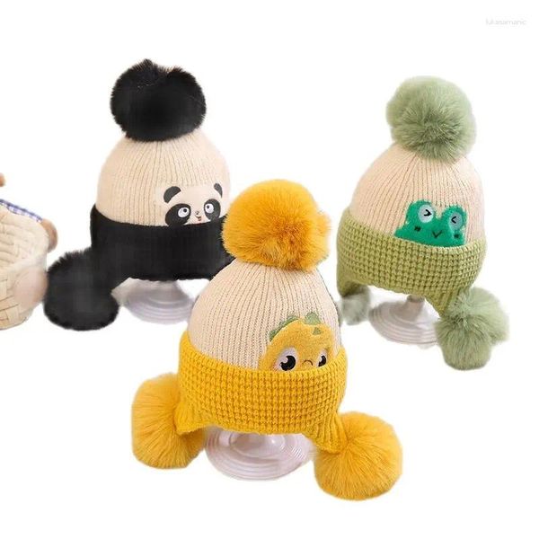 Berets Doit Animal Dos Desenhos Animados Chapéu de Inverno para Meninas Crianças Gorros Grande Hairball Criança Knit Beanie Chapéus Quentes Bebê Meninos Earflap Caps