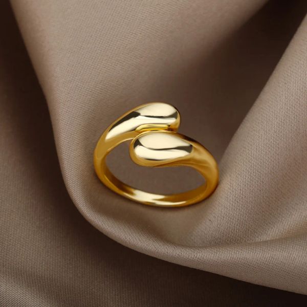 Perline lisce a doppia sfera Anello in oro giallo 14k Anelli geometrici aperti regolabili Donna Gioielli gotici insoliti Regalo per coppie