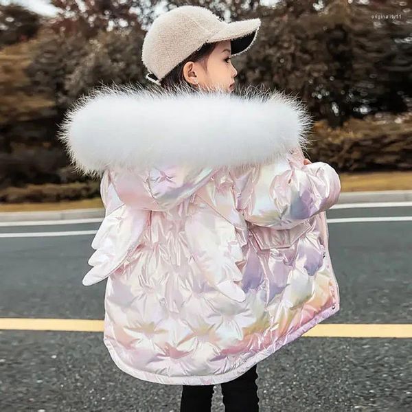 Daunenmantel Winter-Flügeljacke für Kinder, 3–10 Jahre alte Mädchen, modisches helles Gesicht, mittlerer und langer, mit Baumwolle gepolsterter Daunenmantel