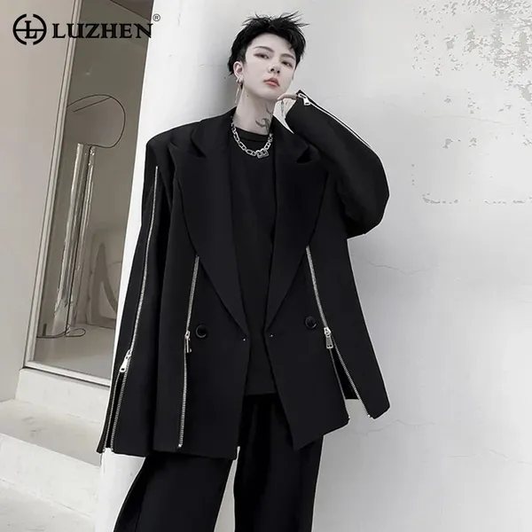 Ternos masculinos luzhen 2024 primavera moda elegante zíper emenda design casual blazer casaco alta rua original terno jaqueta 29afe4