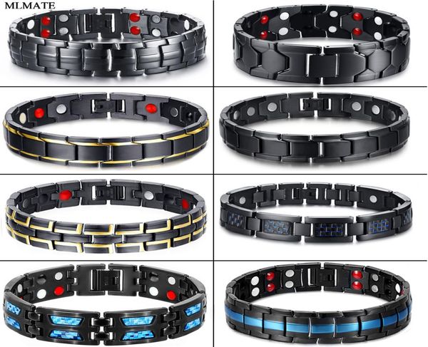 Pulseira magnética de saúde para homens e mulheres, aço de titânio preto, terapia de energia, 4 em 1, ímãs negativos, pulseiras de germânio, 6578269