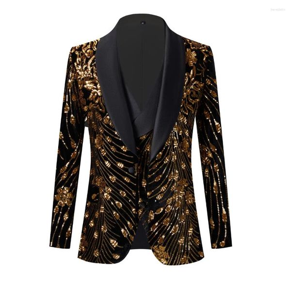 Herrenanzüge, US-Größe, Schwarzgold, Pailletten-Blazer für Männer, modisch, glänzend, glitzernd, Anzugjacke, Schalkragen, Hochzeit, Party, Bühne, Kostüm, Mantel, Weste