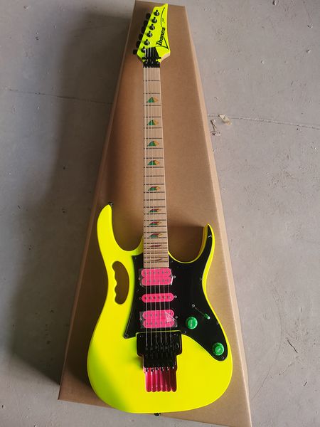 Sarı OEM Yüksek Kaliteli Ibana Elektro Gitar, Akçaağaç Boynu, Akçaağaç Klavye, Pembe Pikap, Stokta, Hızlı Denizcilik