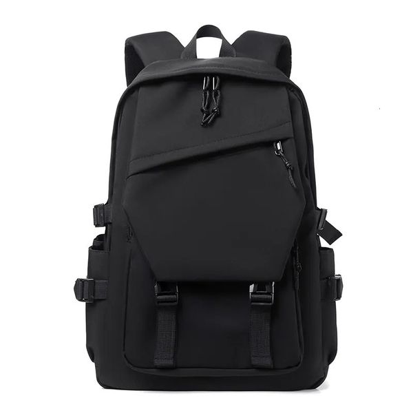 Um 15 Polegada poliéster impermeável cor sólida simples mochila masculina moda casal estudante computador mochila 240119