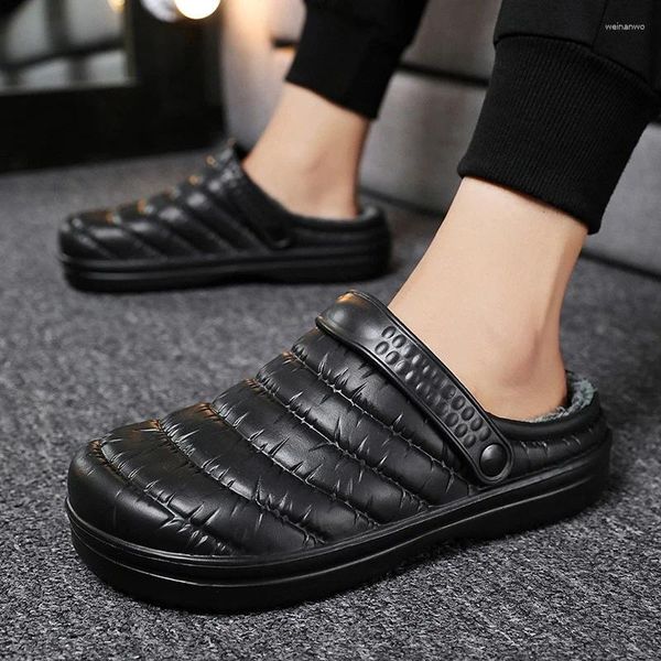 Sandalen Herren Baumwolle Hausschuhe Outdoor Slip-On Casual Flache Schuhe Plüsch Warm Halten Winter 2024 Frauen Indoor Haus Solide Plus Größe