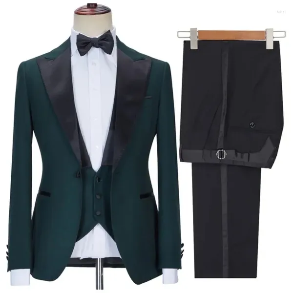 Herrenanzüge für Hochzeit, 3-teilig, Schwarz, mit spitzem Revers, Herrenbekleidung, Business, formeller Smoking, Bräutigam, Abschlussball, Kleid, Blazer, Weste, Hosen